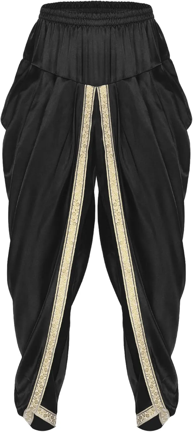 iiniim Mens Solid Color Elastic Waist Dhoti Pants Palazzo Trousers Loose Fit Belly Dance Harem Pants