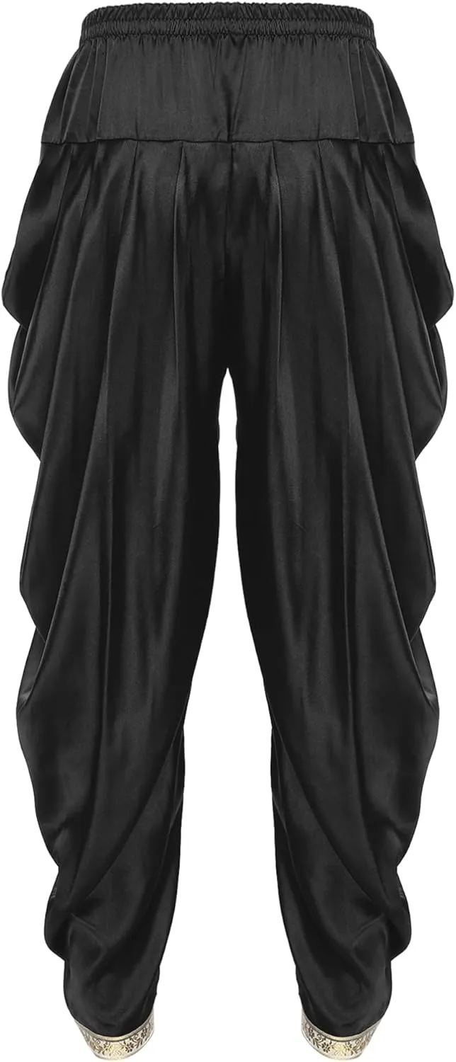 iiniim Mens Solid Color Elastic Waist Dhoti Pants Palazzo Trousers Loose Fit Belly Dance Harem Pants