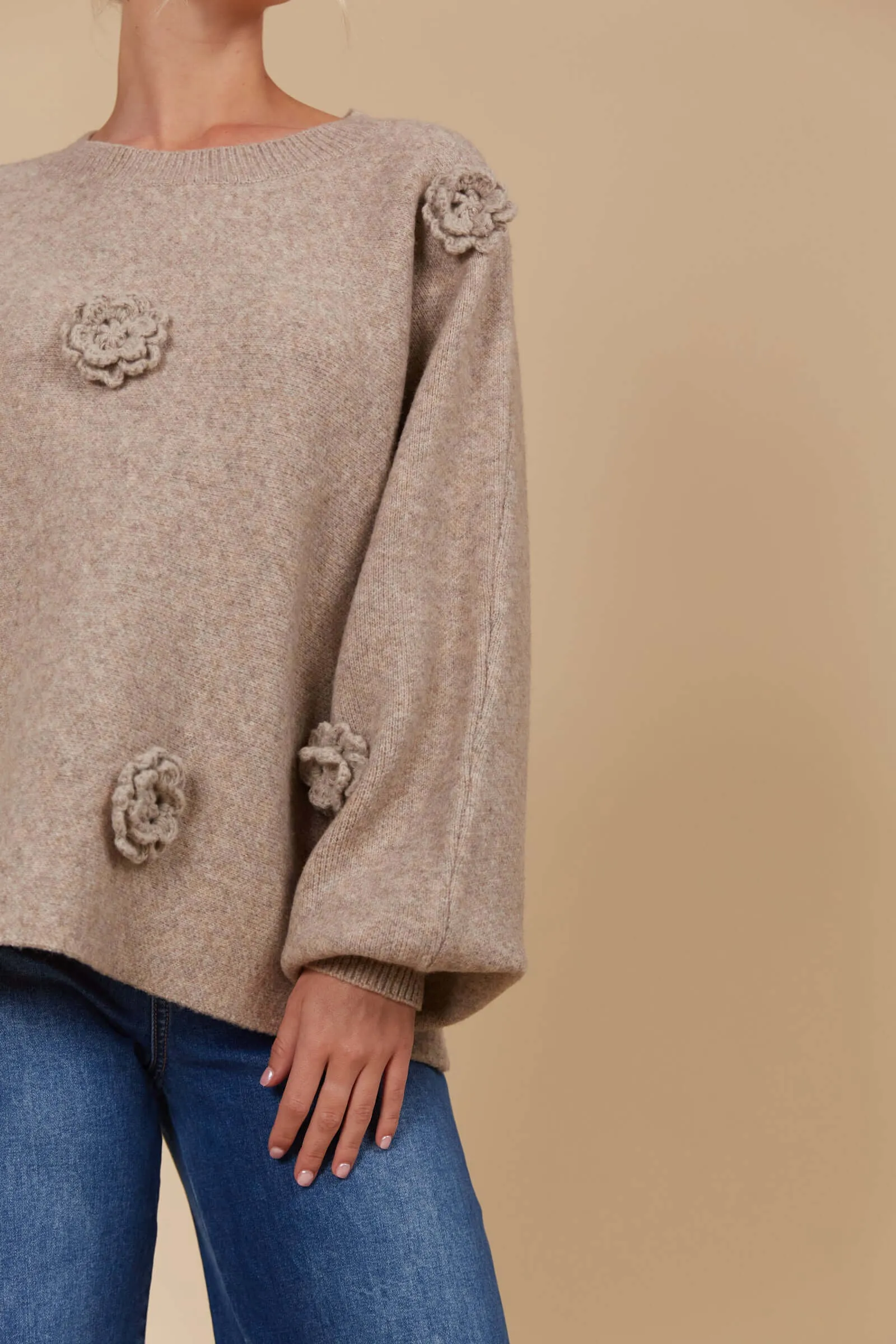 Isle of Mine Miru Flower Jumper in Taupe
