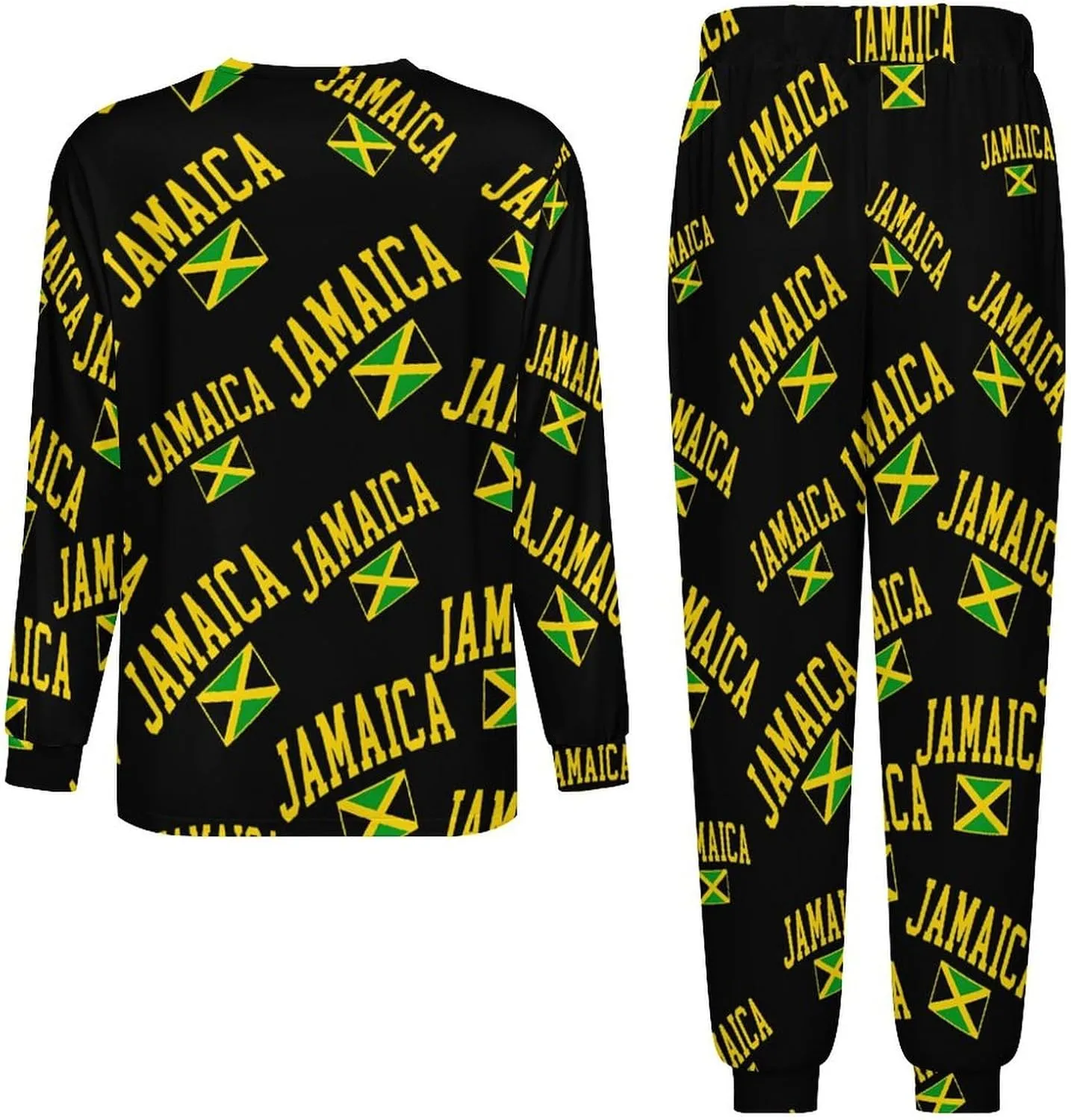 Jamaica Flag Men's Crew Neck Pajama 2 Piece Set Long Sleeve Loungewear Top and Bottom