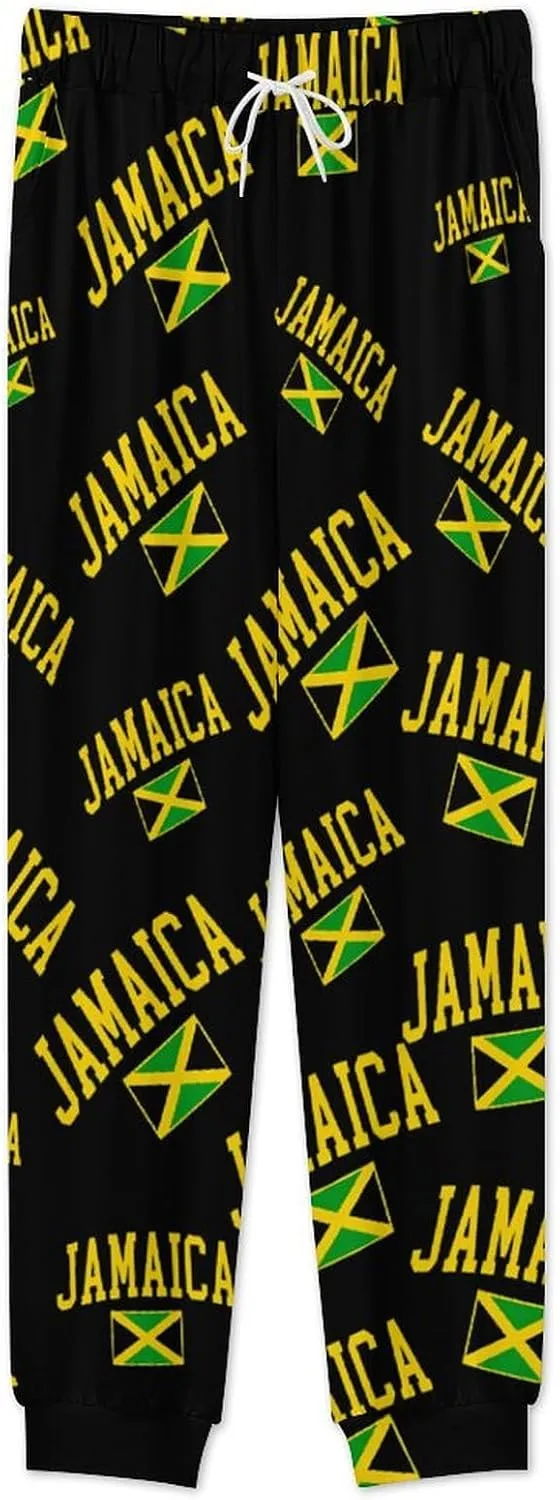 Jamaica Flag Men's Crew Neck Pajama 2 Piece Set Long Sleeve Loungewear Top and Bottom
