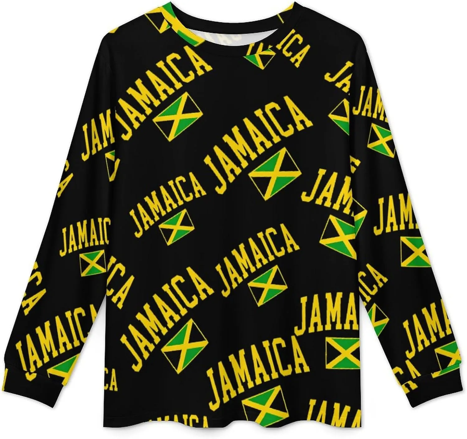 Jamaica Flag Men's Crew Neck Pajama 2 Piece Set Long Sleeve Loungewear Top and Bottom