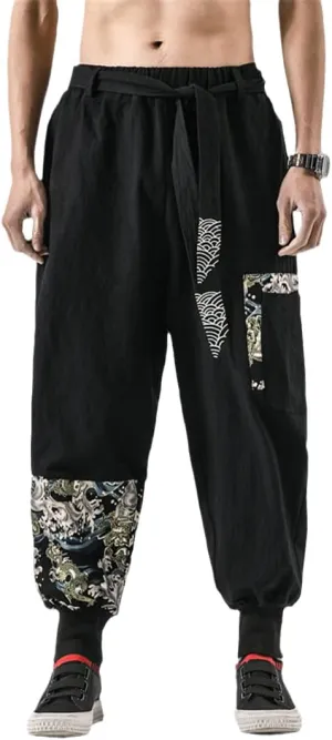 Japanese Kimono Men Cotton Linen Costume Belt Retro Harem Pants Baggy Trousers Harajuku Hip Hop