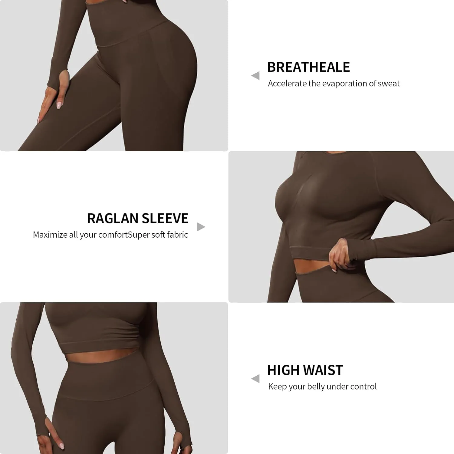 JBT Workout Set for Women Two Pieces for Long Sleeves Workout Sets, Seamless High Waist Leggings for Women