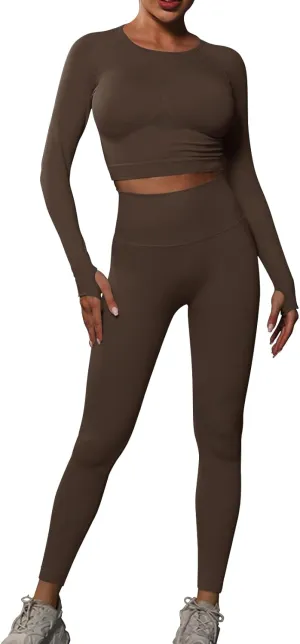 JBT Workout Set for Women Two Pieces for Long Sleeves Workout Sets, Seamless High Waist Leggings for Women