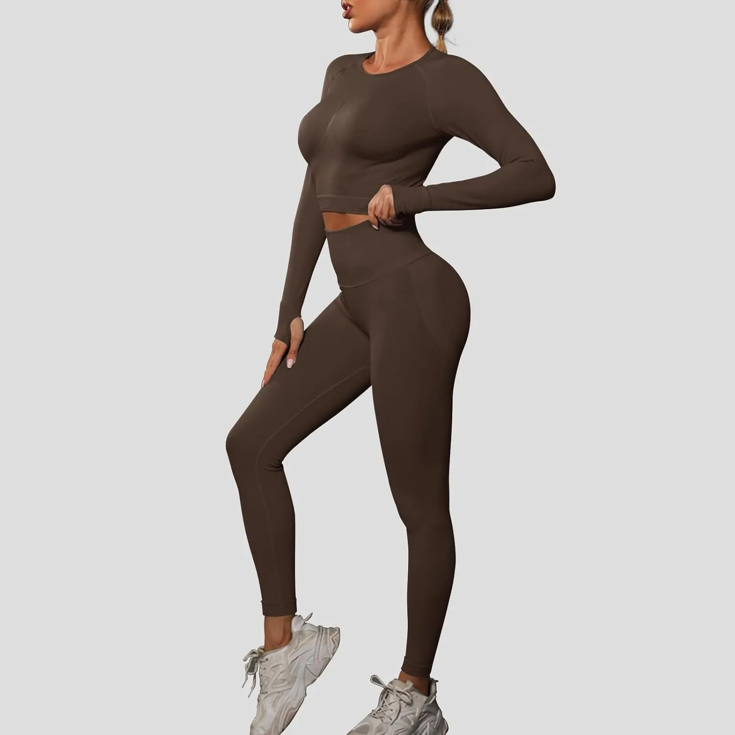 JBT Workout Set for Women Two Pieces for Long Sleeves Workout Sets, Seamless High Waist Leggings for Women