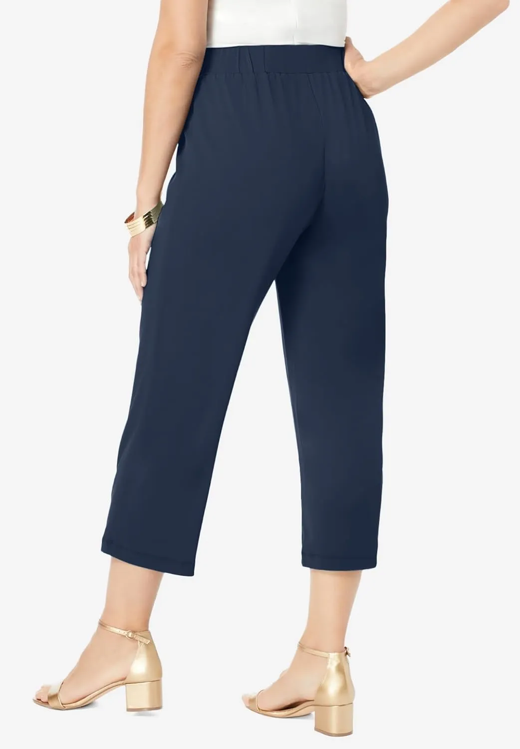 Jessica London Women's Plus Size Stretch Knit Wide Leg Crop Pant