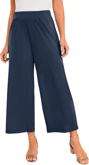 Jessica London Women's Plus Size Stretch Knit Wide Leg Crop Pant