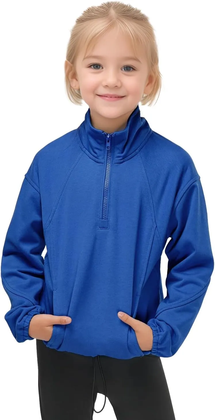 JiAmy Girls Hoodies Sweatshirts with Pocket, Fleece Warm Half Zipper Crop Tops Long Sleeve Sweater for Teen Girls 5-12 Years