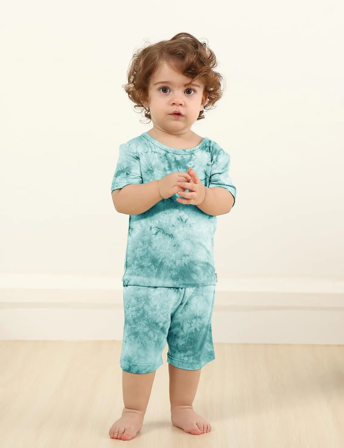 Jimonda Kids Soft Rayon From Bamboo Sleepwear Short Sleeve Boys Girls Pajama Outdoor 4-Piece tops&shorts Casual sets Tie PJ