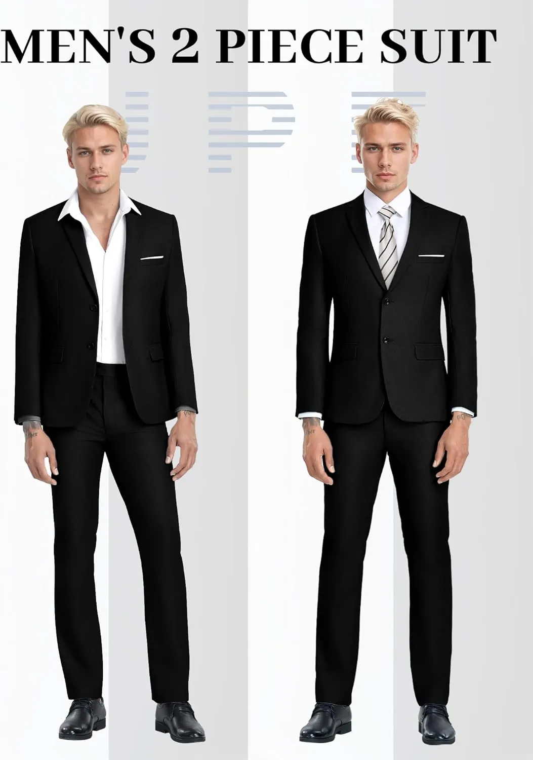 JPF Men's 2 Piece Slim Fit Suit Set, Two Button Solid Jacket Pants with Tie Suits for Men