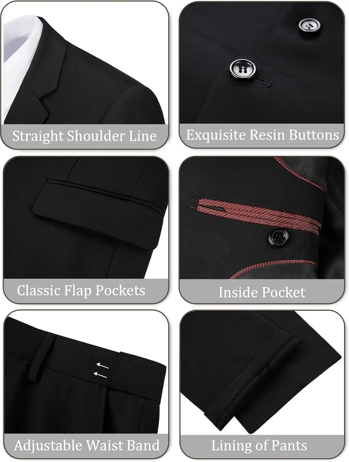 JPF Men's 2 Piece Slim Fit Suit Set, Two Button Solid Jacket Pants with Tie Suits for Men