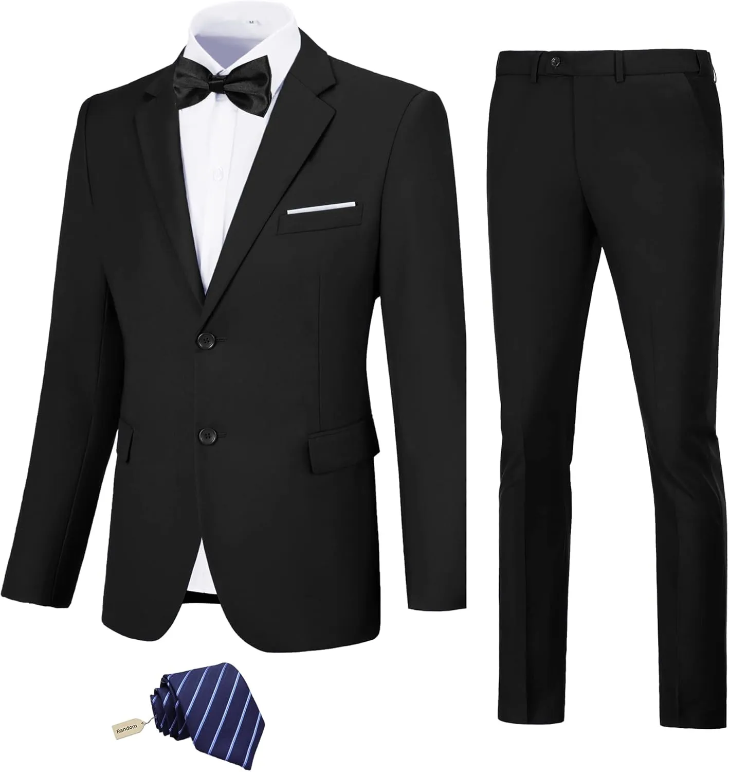 JPF Men's 2 Piece Slim Fit Suit Set, Two Button Solid Jacket Pants with Tie Suits for Men