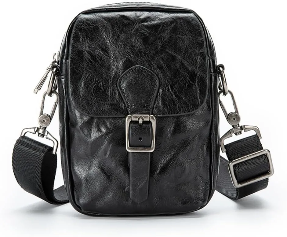 JSEIAJB Classic Fashion Men Oblique Span Baotou Layer Cowhide Shoulder Men Vintage Old Leather Casual Texture
