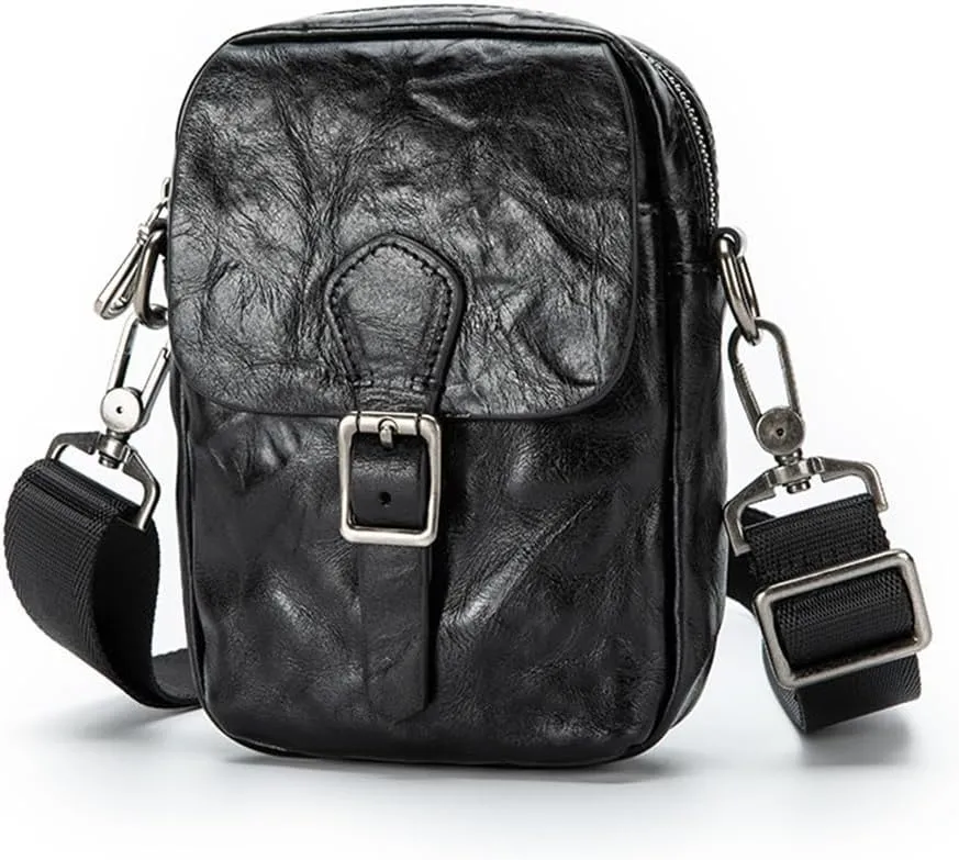 JSEIAJB Classic Fashion Men Oblique Span Baotou Layer Cowhide Shoulder Men Vintage Old Leather Casual Texture