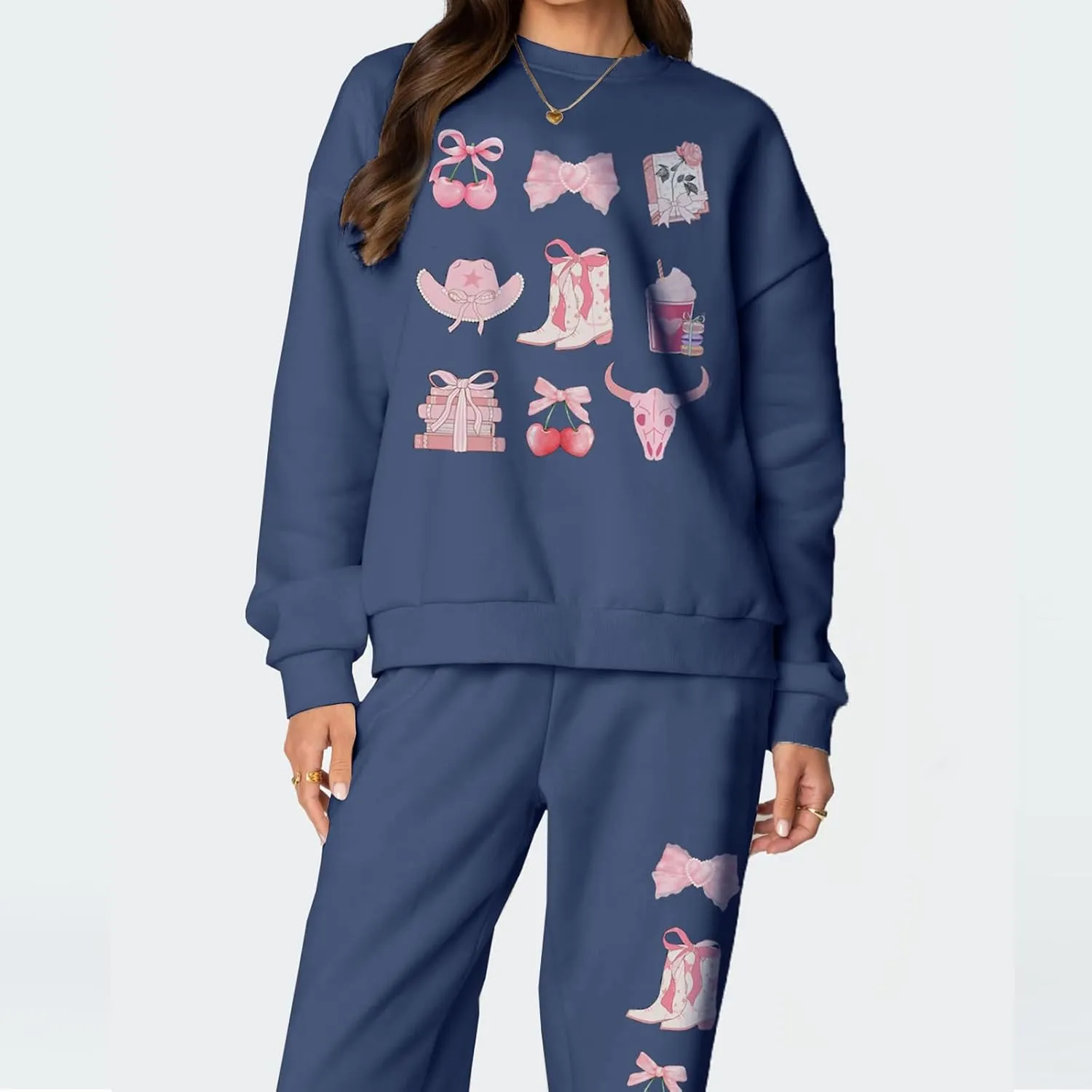 KMBANGI Women Bow 2 Piece Sweatsuit Sets Oversized Hoodie Wide Leg Sweatpants Y2k Sweat Sets Outfits Tracksuit