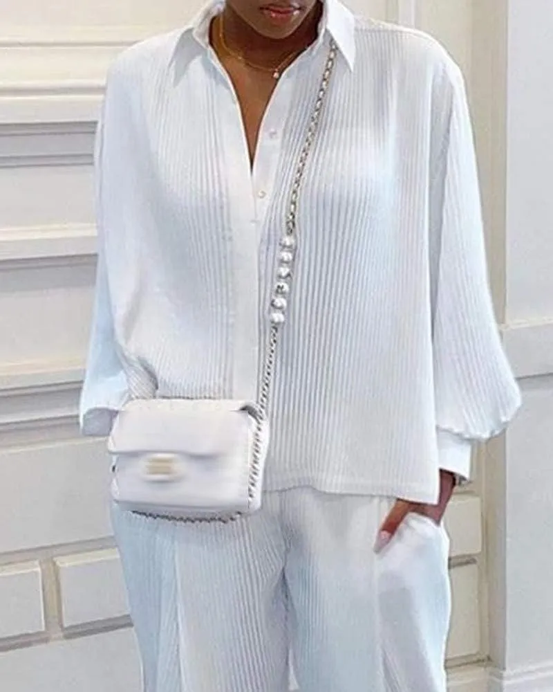 KMBANGI Women Solid 2 Piece Outfits Long Sleeve Loose Shirt Blouse Top Harem Pants Jumpsuit Sets Ladies Casual Suit