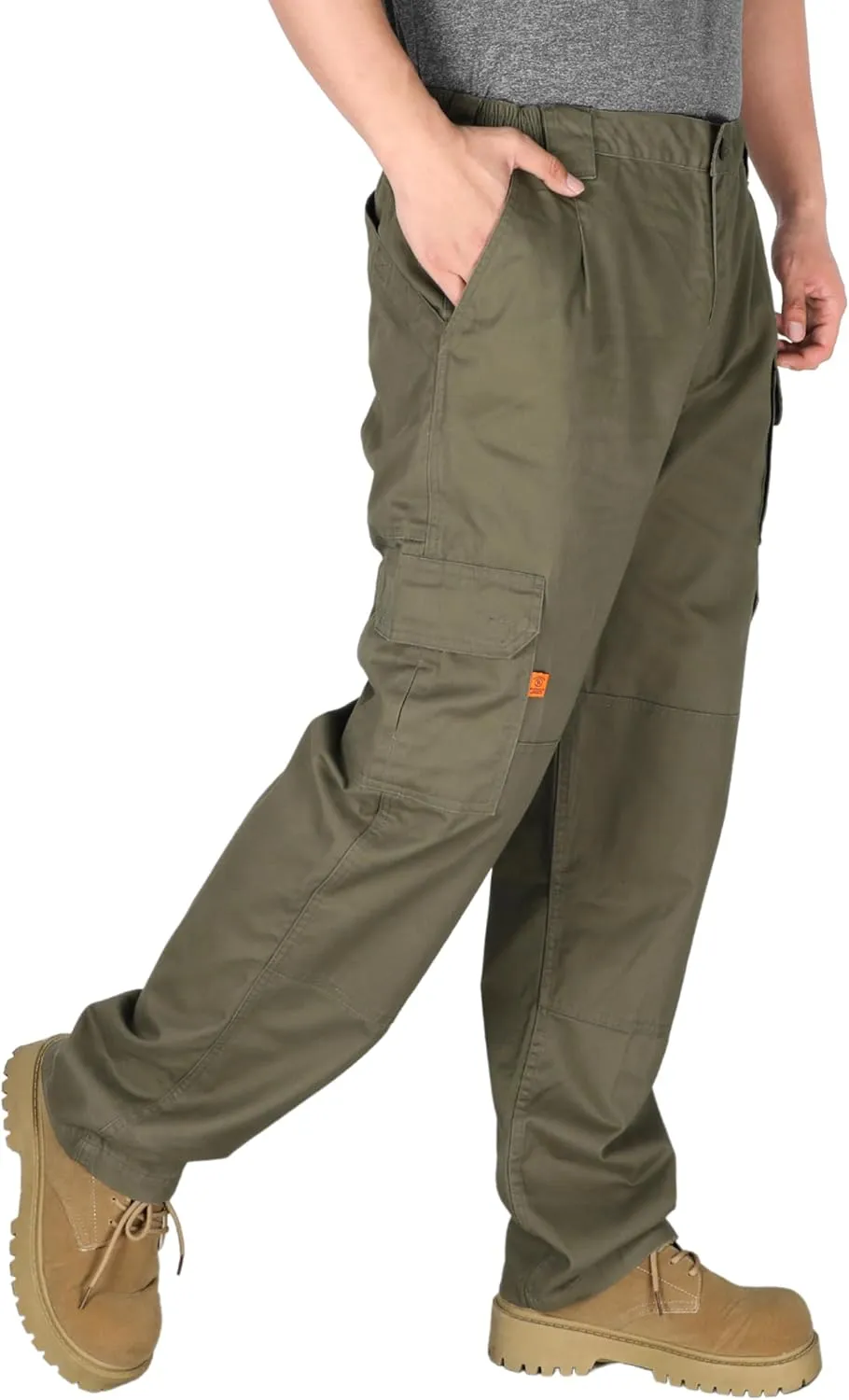 KONRECO FR Pants for Men Cargo Pockets Flame Resistant 7.5oz 100% Cotton Elastic Waist Work Pants