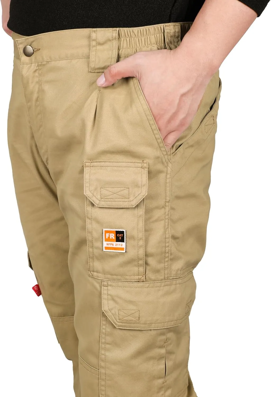 KONRECO FR Pants for Men Cargo Pockets Flame Resistant 7.5oz 100% Cotton Elastic Waist Work Pants