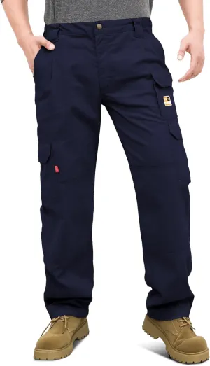 KONRECO FR Pants for Men Cargo Pockets Flame Resistant 7.5oz 100% Cotton Elastic Waist Work Pants