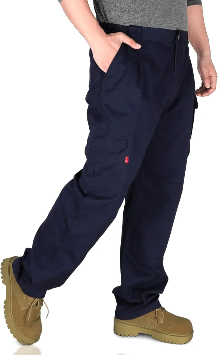 KONRECO FR Pants for Men Cargo Pockets Flame Resistant 7.5oz 100% Cotton Elastic Waist Work Pants