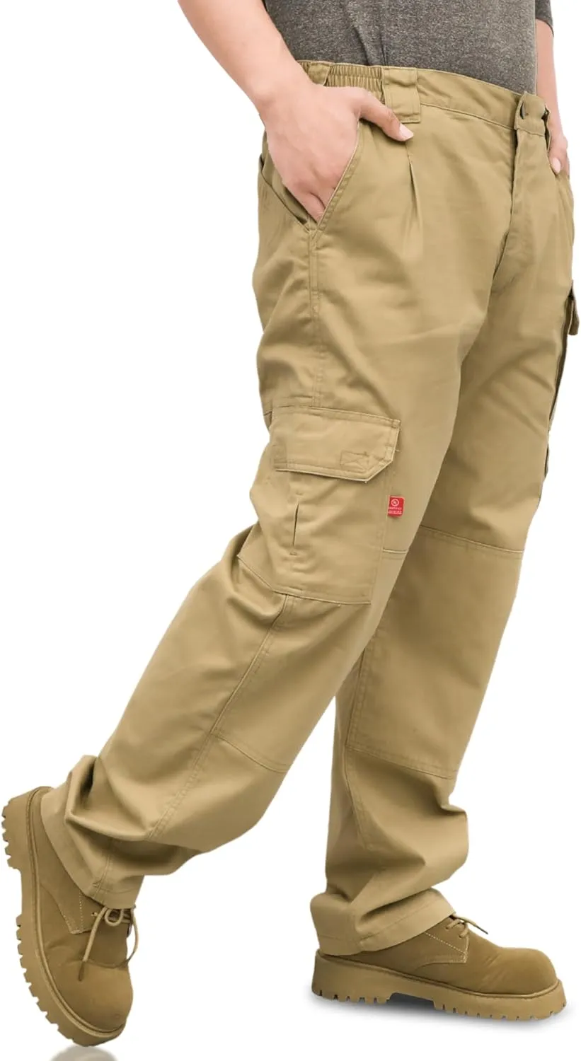 KONRECO FR Pants for Men Cargo Pockets Flame Resistant 7.5oz 100% Cotton Elastic Waist Work Pants