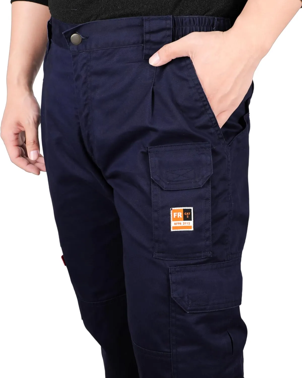 KONRECO FR Pants for Men Cargo Pockets Flame Resistant 7.5oz 100% Cotton Elastic Waist Work Pants