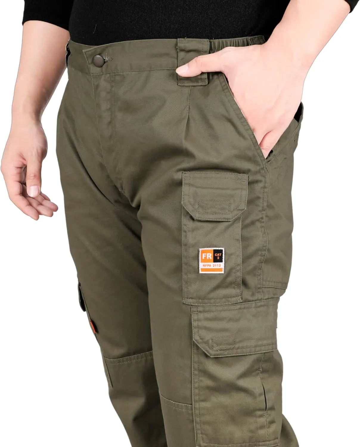 KONRECO FR Pants for Men Cargo Pockets Flame Resistant 7.5oz 100% Cotton Elastic Waist Work Pants
