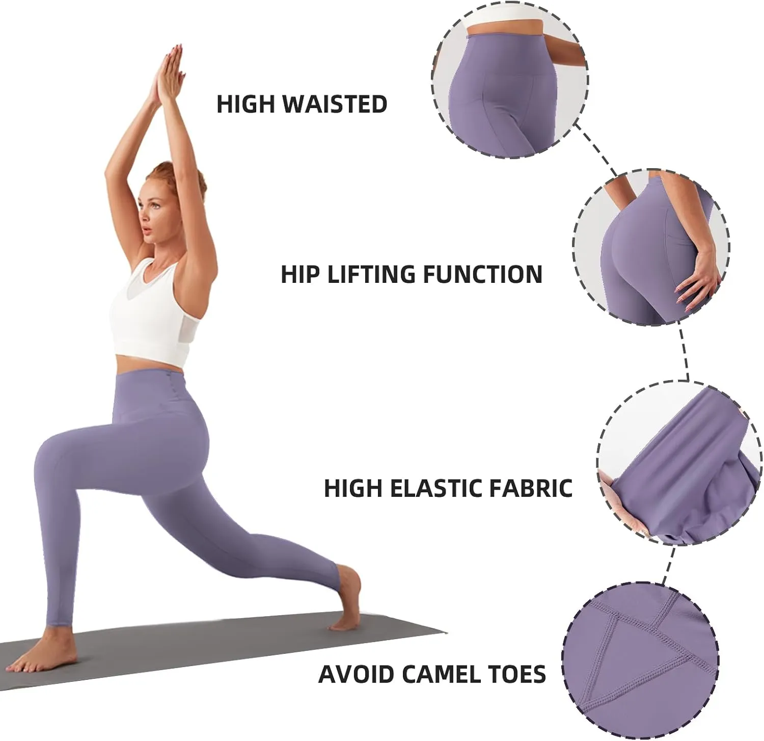 KOWSPORT Womens Yoga Pants High Waisted Yoga Legging with Pockets Tummy Control Workout Leggings Gym Pants