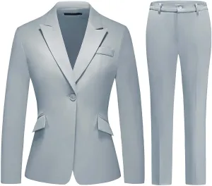 Lamgool Women Suit 2 Pieces Set One Button Lady's Business Formal Peak Lapel Blazer and Pants for Work
