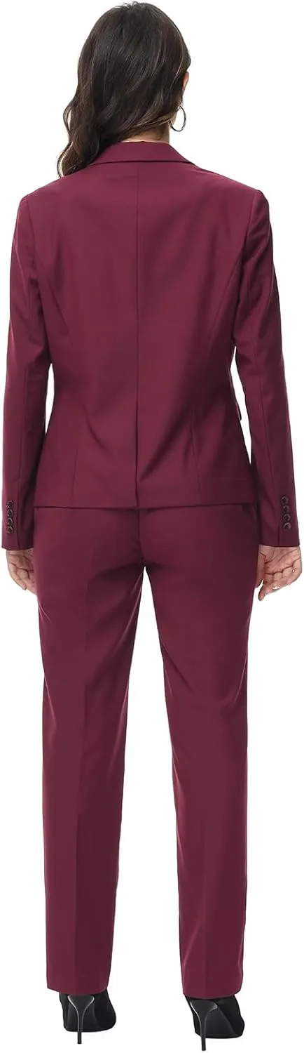 Lamgool Womens Suit 2 Piece Set Business One Button Peak Lapel Blazer Jacket with Pants for Office Ladies