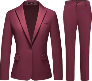 Lamgool Womens Suit 2 Piece Set Business One Button Peak Lapel Blazer Jacket with Pants for Office Ladies