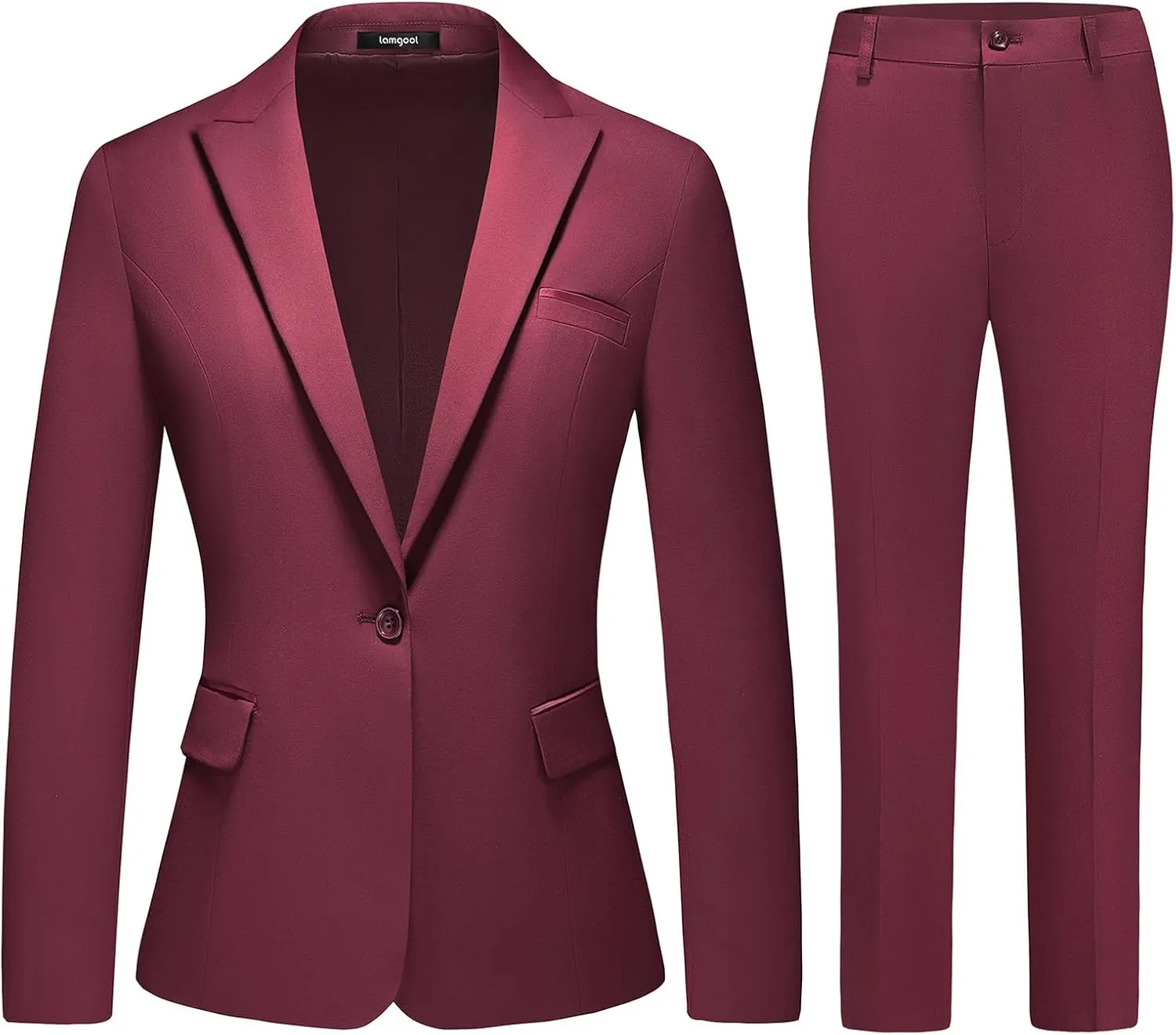 Lamgool Womens Suit 2 Piece Set Business One Button Peak Lapel Blazer Jacket with Pants for Office Ladies