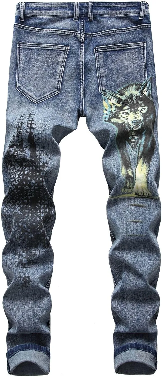 LAMKUKU Men's Ripped Jeans Slim Fit Casual Distressed Denim Pants