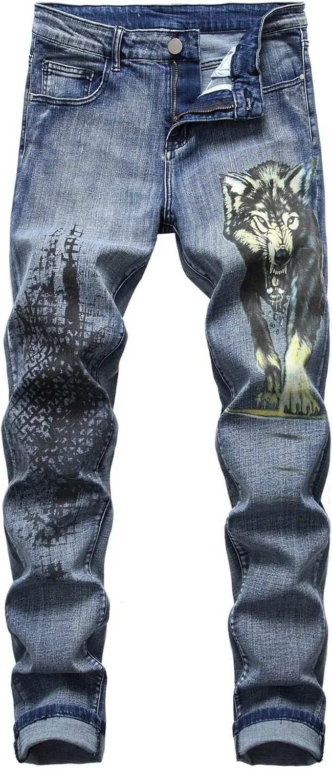 LAMKUKU Men's Ripped Jeans Slim Fit Casual Distressed Denim Pants