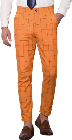 Lars Amadeus Men's Dress Plaid Slim Fit Flat Front Business Pants with Pockets