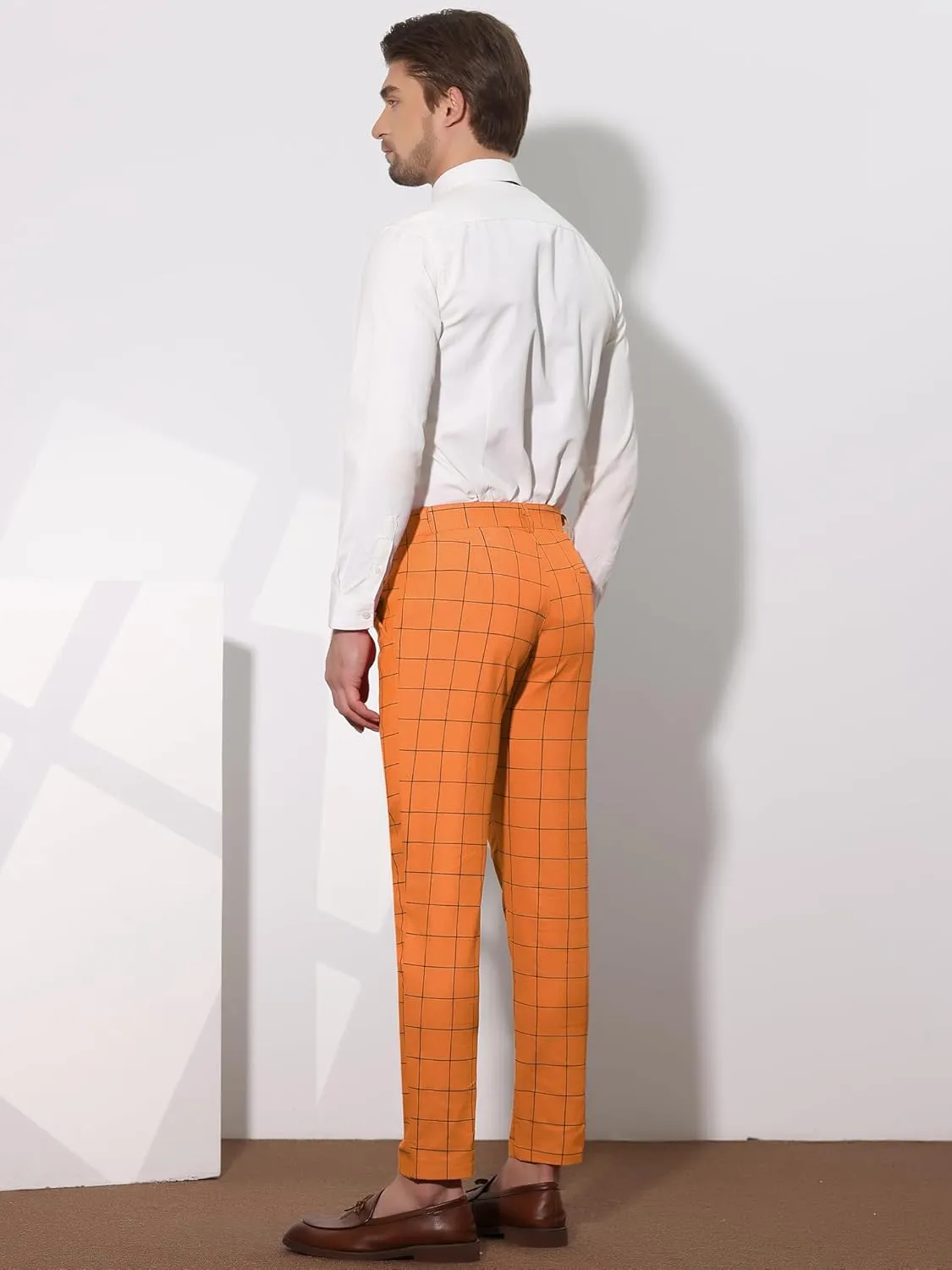 Lars Amadeus Men's Dress Plaid Slim Fit Flat Front Business Pants with Pockets