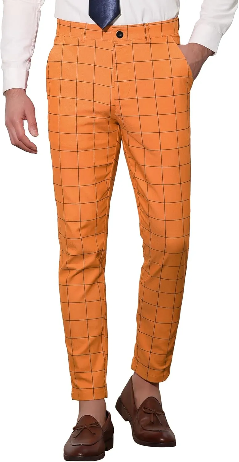 Lars Amadeus Men's Dress Plaid Slim Fit Flat Front Business Pants with Pockets