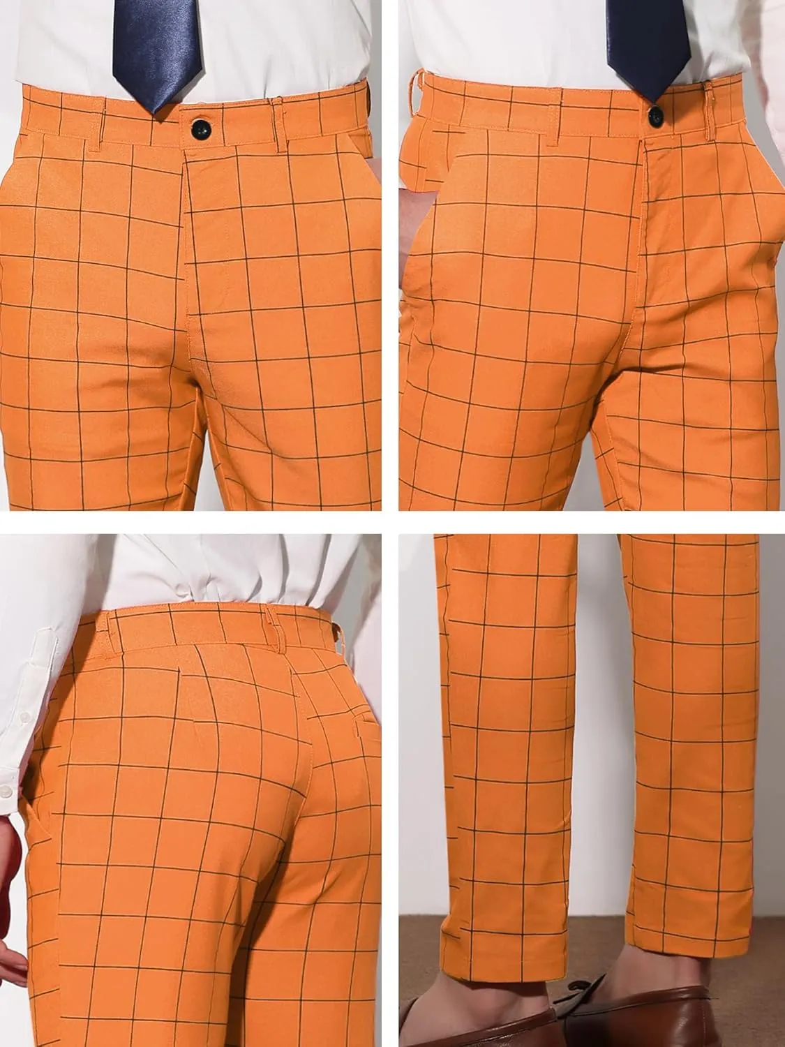 Lars Amadeus Men's Dress Plaid Slim Fit Flat Front Business Pants with Pockets
