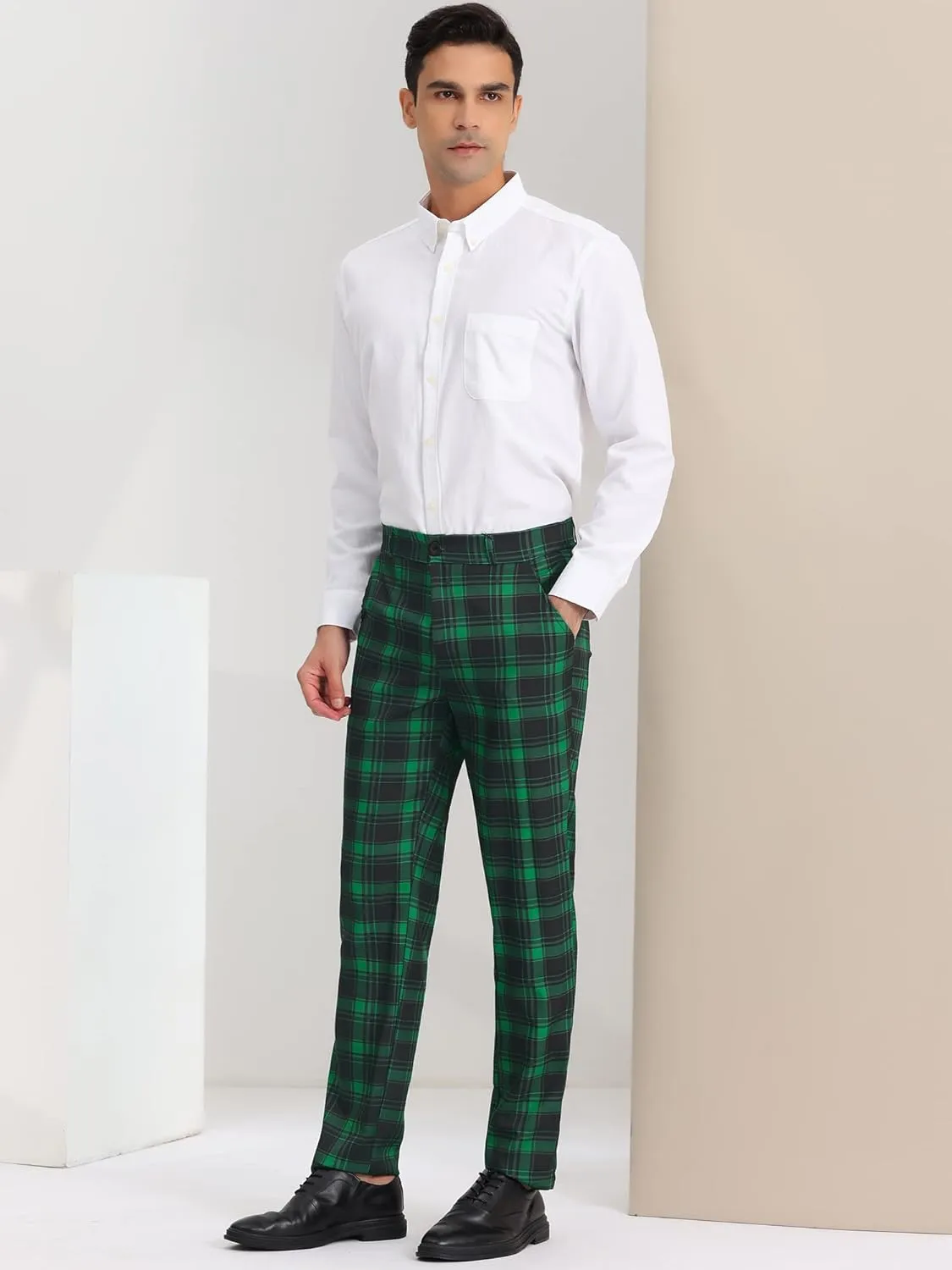 Lars Amadeus Men's Plaid Dress Pants Casual Slim Fit Checkered Business Trousers