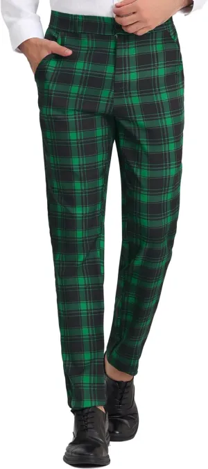 Lars Amadeus Men's Plaid Dress Pants Casual Slim Fit Checkered Business Trousers