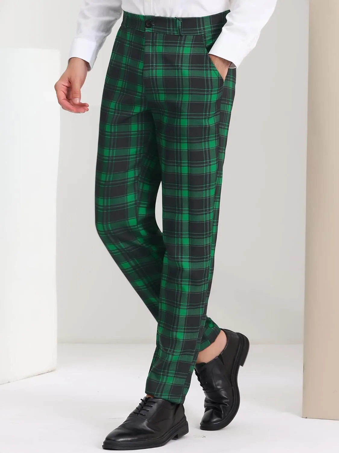 Lars Amadeus Men's Plaid Dress Pants Casual Slim Fit Checkered Business Trousers