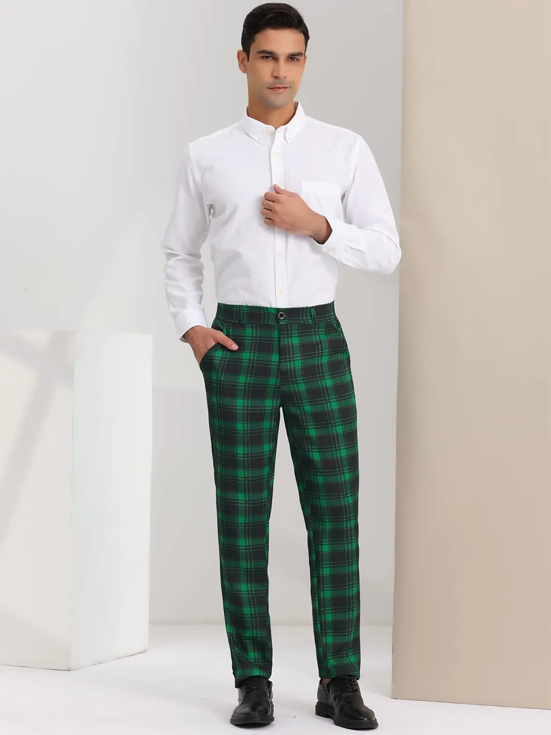 Lars Amadeus Men's Plaid Dress Pants Casual Slim Fit Checkered Business Trousers