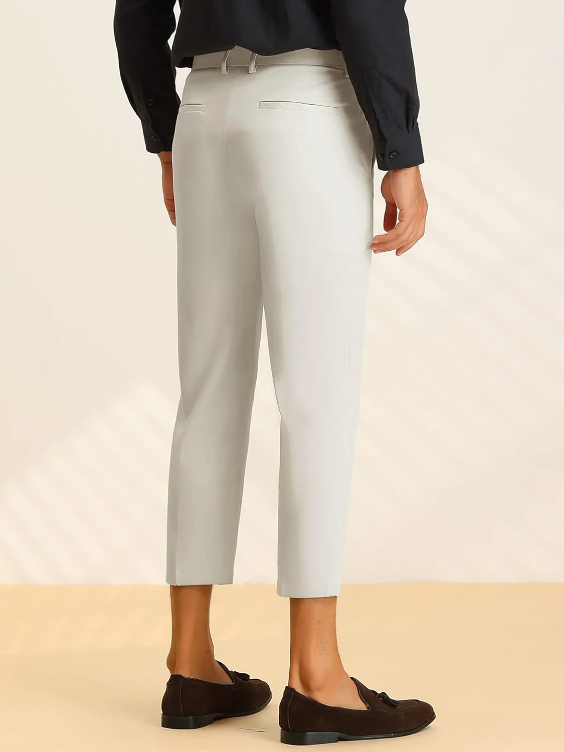 Lars Amadeus Solid Cropped Pants for Men's Slim Fit Pleated Front Ankle Length Tapered Dress Pants