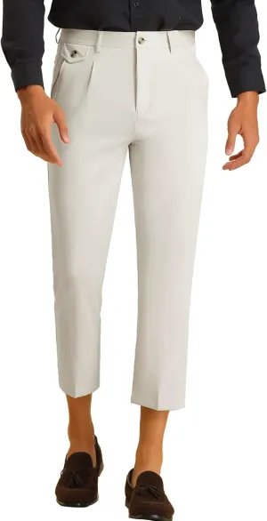 Lars Amadeus Solid Cropped Pants for Men's Slim Fit Pleated Front Ankle Length Tapered Dress Pants
