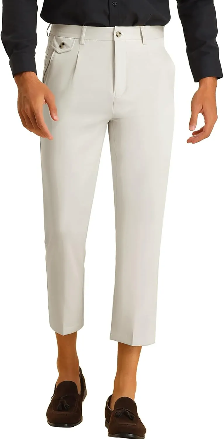 Lars Amadeus Solid Cropped Pants for Men's Slim Fit Pleated Front Ankle Length Tapered Dress Pants