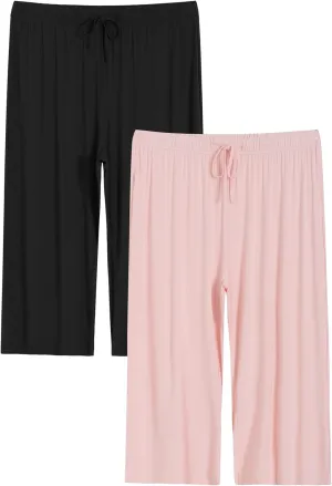 Latuza Women's Plus Size Capri Pajama Pants Comfy Wide Leg Lounge Capris