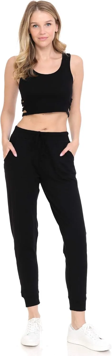 Leggings Depot Women's Cotton Jogger Sweatpants French Terry Yoga Pants with Pockets