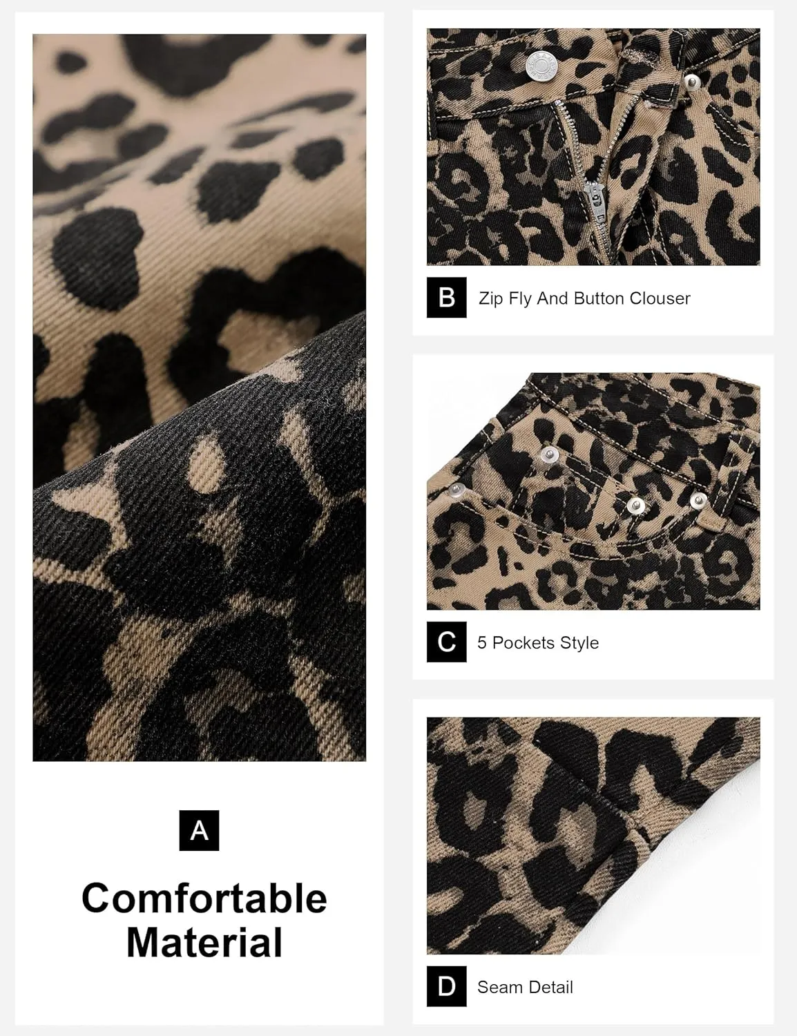 Leopard Pants Women Wide Leg Mid Rise Cheetah Print Pants Vintage Boyfriend Cropped Barrel Jeans Women