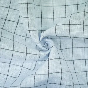 Light Blue-Black-White Spence Bryson Grid Check Irish Linen Woven Fabric